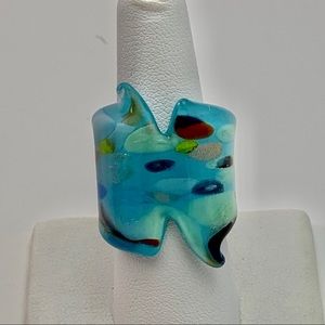 Gorgeous Blue, Multi Color Glass Ring Sz 7-7.5